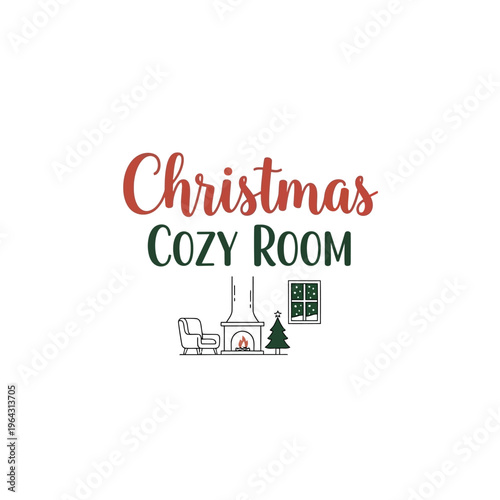 Cozy Christmas Room Illustration with Fireplace and Tree.