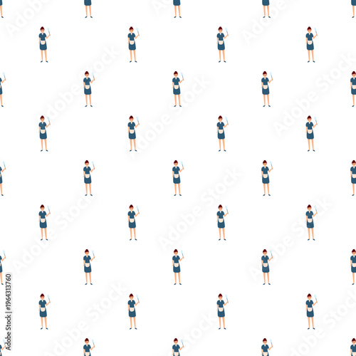 Housemaid character holding a duster in a seamless pattern design