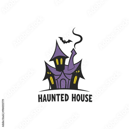 Spooky Haunted House Illustration with Bat and Smoke.