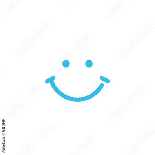 Simple Blue Smiley Face Icon on White Background.
