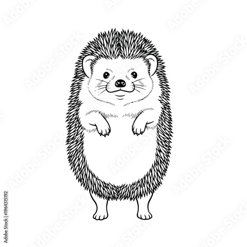 Cute hedgehog standing on hind legs with prickly spines