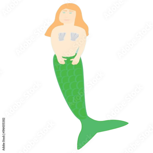 Enchanting Mermaid: A whimsical illustration of a mermaid with flowing orange hair and a vibrant green tail, evoking a sense of fantasy and wonder.
