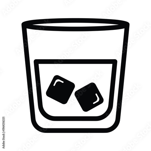 Simple Icon of Whiskey Glass with Ice Cubes