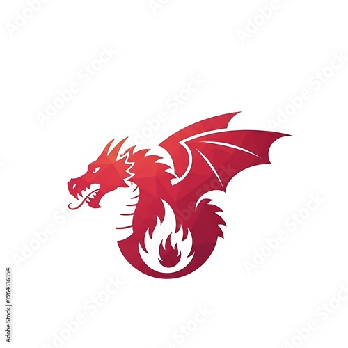 Red dragon head with fire flames.