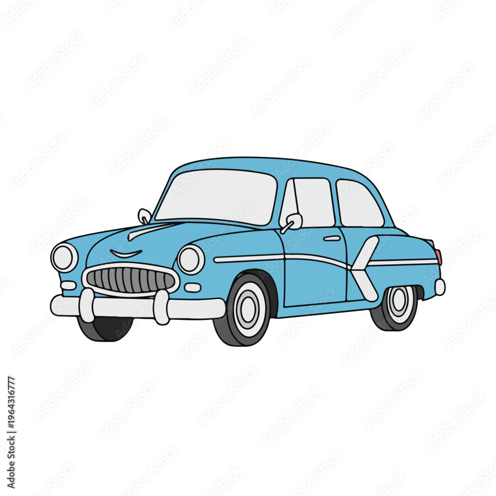Fototapeta premium Vintage blue car with white details on a plain background
