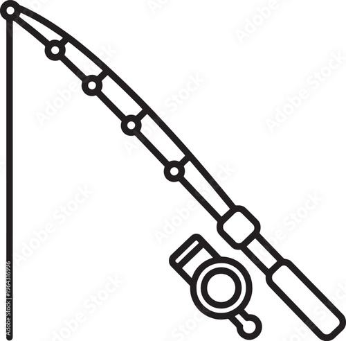 Fishing rod, fishing pole, vector illustration, fishing gear, black and white