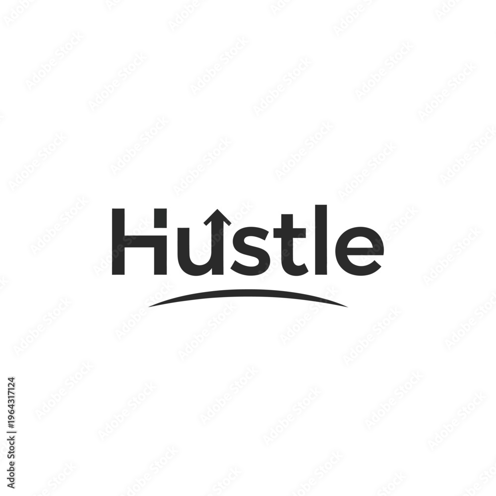 Fototapeta premium Hustle wordmark with upward arrow symbol.