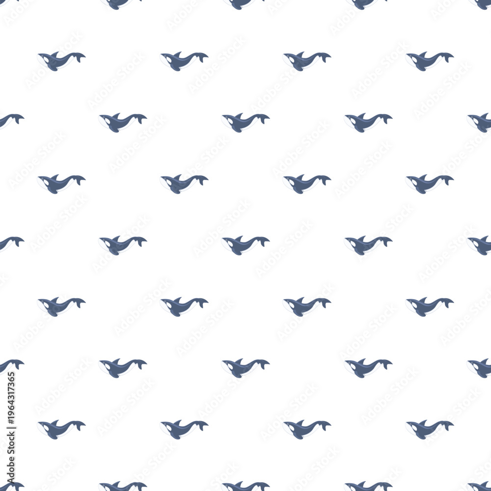 Fototapeta premium Orca whales swimming in a blue and white ocean seamless repeat pattern