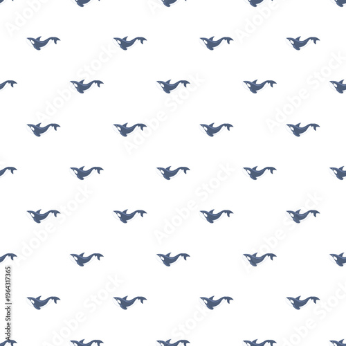 Orca whales swimming in a blue and white ocean seamless repeat pattern