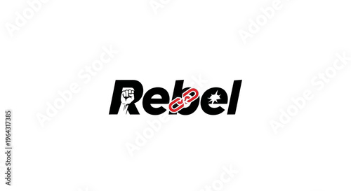 Rebel logo with paperclip detail.