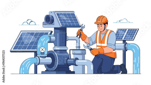 Solar Panel Technician: A skilled technician, equipped with precision tools, meticulously services and maintains solar panels, ensuring the efficient operation of renewable energy infrastructure.