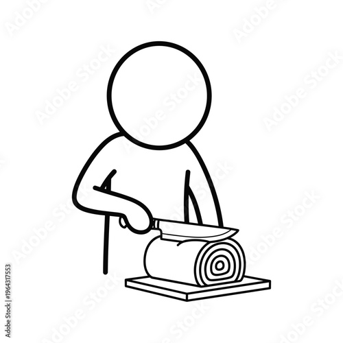 Stick Figure Person Slicing a Swiss Roll Cake