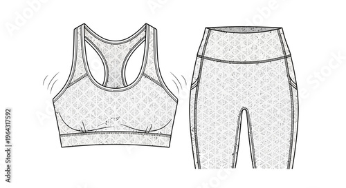 illustration of sportsbra and leggings showcasing movement, pattern, and athleticwear