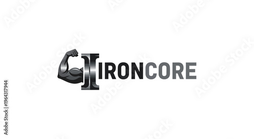 Ironcore Logo Design with Muscular Arm Graphic.