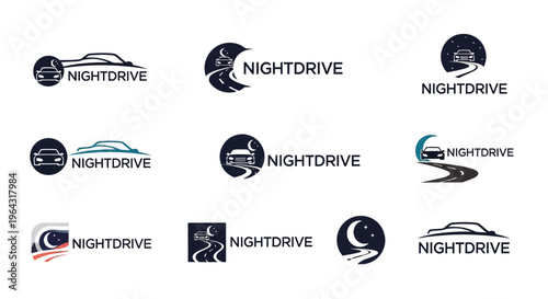 Collection of Night Drive Logos Featuring Cars and Moon.