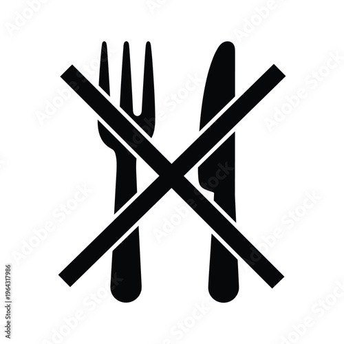 No Eating or Drinking Symbol, Fork and Knife with Red Cross