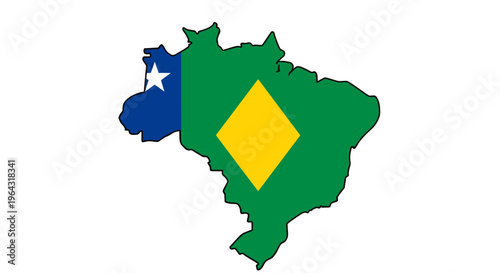 Brazil Map Vector Illustration featuring Acre State Flag Design, symbolizing Brazilian Geography, Culture, and Regional Identity for Educational Content.