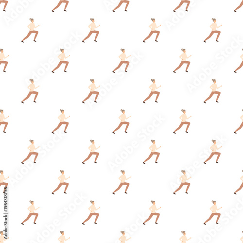 Cartoon woman running in a repeated pattern for design and wellness themes