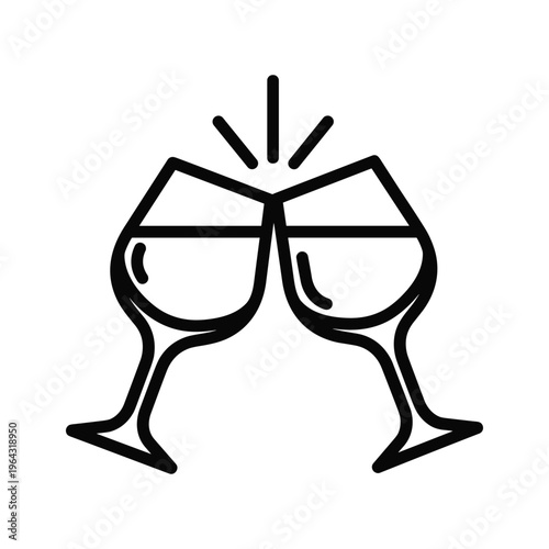 Vector Icon: Two Wine Glasses Clinking for Celebration and Toast