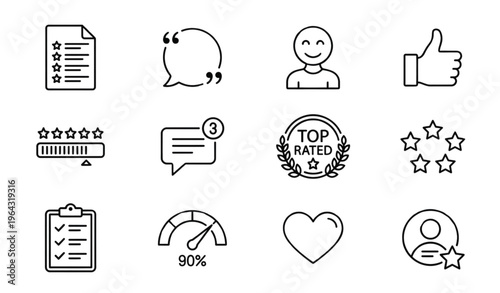 A set of vector icons representing ratings and feedback in a modern design style