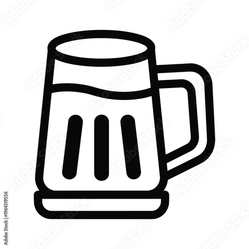 Beer Mug Icon - Simple Outline Design of a Tankard with Liquid