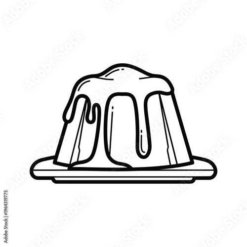 Dessert Icon: Pudding or Jelly with Sauce - Outline Illustration