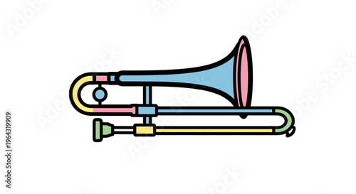 Colorful trumpet musical instrument profile.