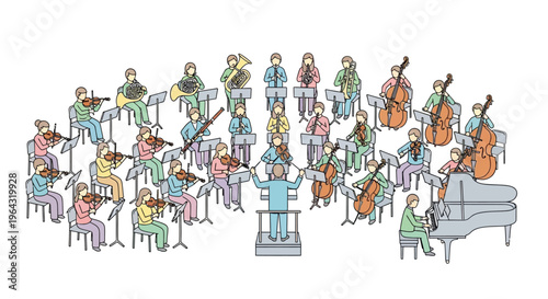 Orchestra Musicians Playing Various Instruments Together.