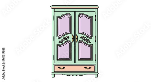 Vintage green wooden wardrobe cabinet.