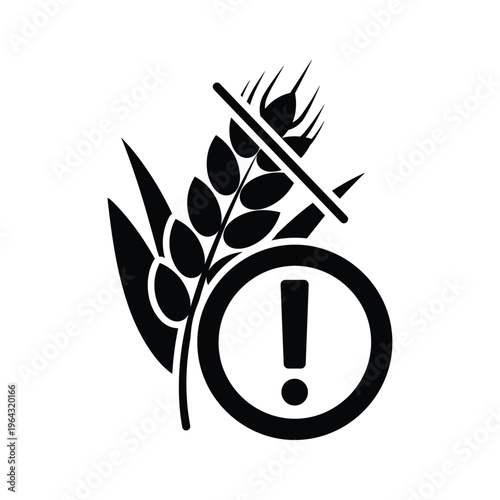 Gluten-Free Symbol, Wheat Icon with Exclamation Mark and Slash