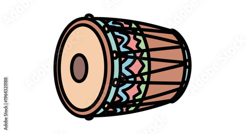 Drum with colorful decorative pattern.