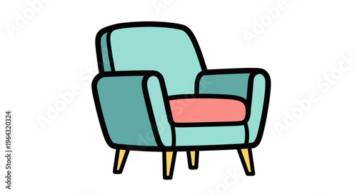 Teal Armchair with Wooden Legs.