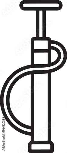 Black and white air pump icon, pneumatic tool symbol, inflation device, vector graphic