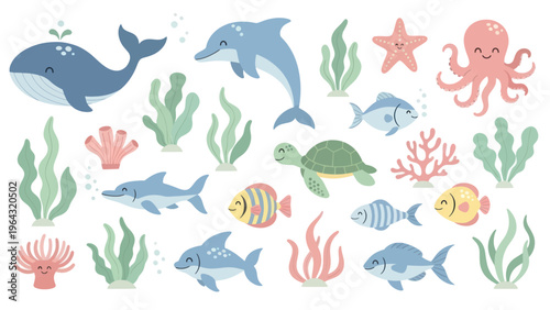 Collection of Diverse Marine Life and Underwater Flora.