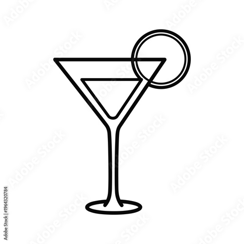 Martini glass with citrus garnish line art icon vector