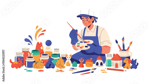 Artisan at Work: An artisan meticulously brings a miniature world to life, meticulously painting each tiny detail with focus and passion. A tribute to artistic dedication and craftsmanship.