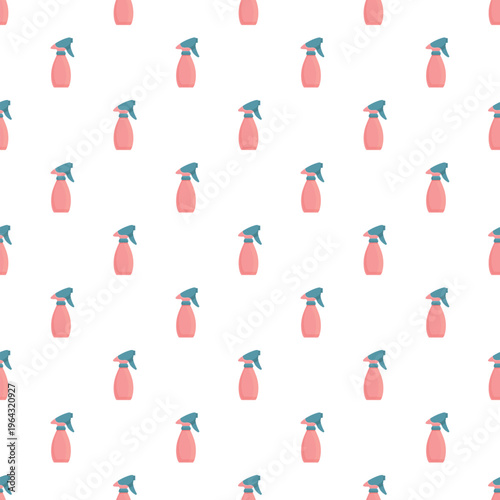 Pink spray bottles in a repeating pattern representing cleaning and hygiene