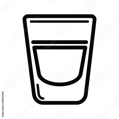 Minimalist black and white icon of a shot glass with liquid
