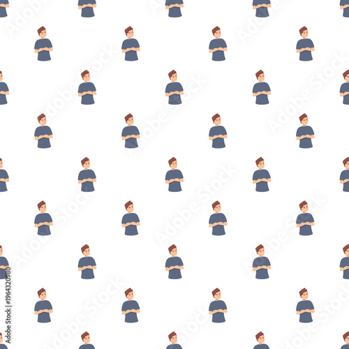 Teenager boy standing with crossed arms thinking and contemplating a decision, forming a seamless tileable pattern