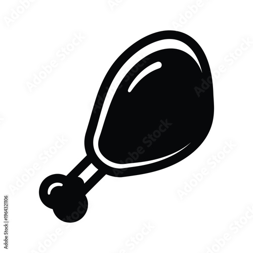 Black Silhouette of a Chicken Leg, Food Icon, Isolated on White