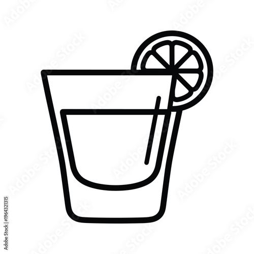 Minimalist icon of a shot glass with a lemon slice and straw