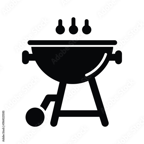 Black Icon of Barbecue Grill with Smoke