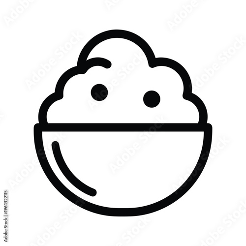 Simple outline icon of a bowl with a smiley face made of food