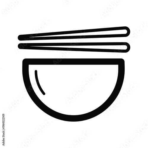 Simple Black Outline Icon of Chopsticks Resting on a Bowl
