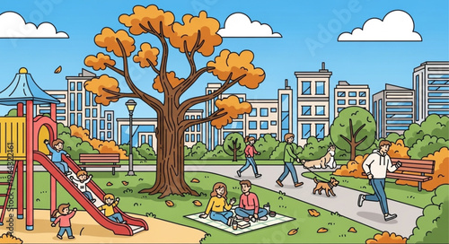 People Playing in Urban Park.