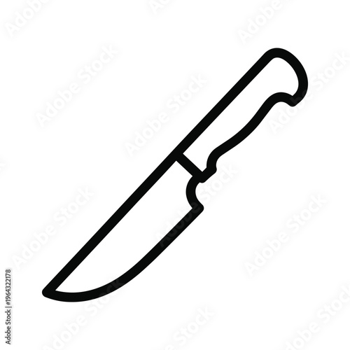 Simple Icon of a Kitchen Knife, Line Art on White Background