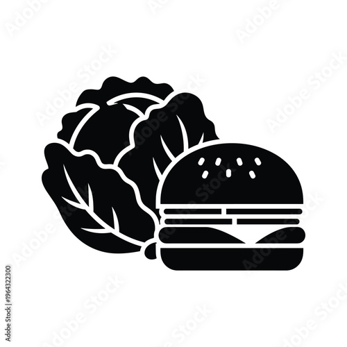 Burger and Lettuce Icon - Simple Silhouette, Food and Healthy Eating Concept