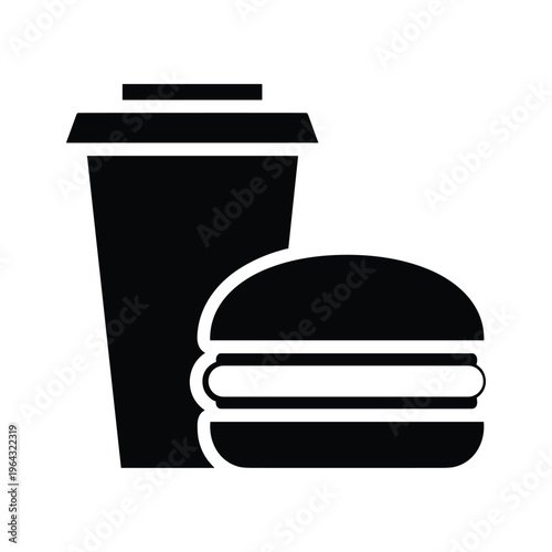 Black Icon of Burger and Drink: Fast Food Meal