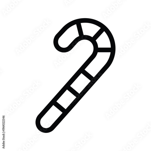 Christmas Candy Cane Icon - Black and White Vector Graphic