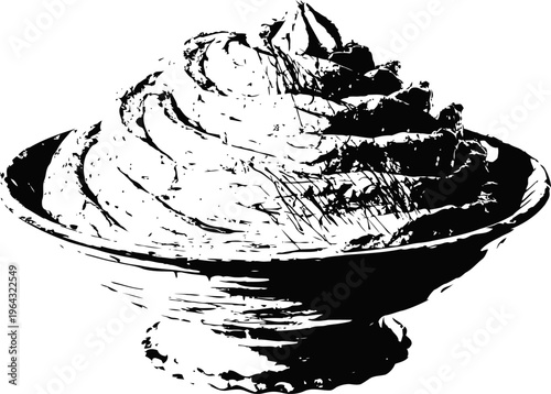 Whipped cream swirl in decorative bowl, creamy dairy dessert topping, smooth texture